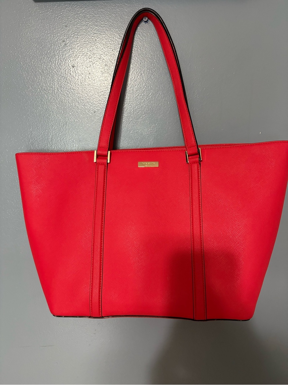 MICHAEL KORS Red Saffiano Leather Tote with Gold Hardware